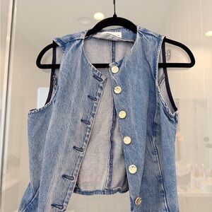 Zara Blue Denim Vest with Gold Buttons